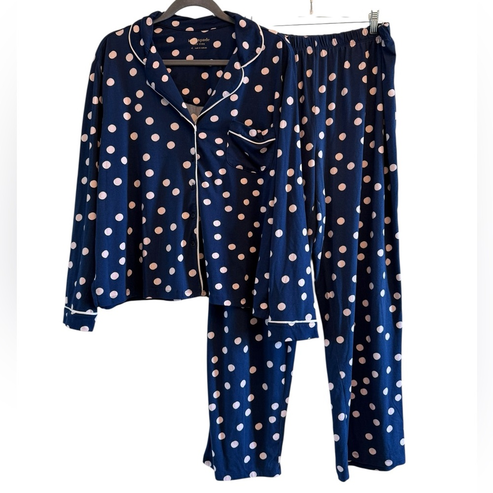 KATE SPADE Pajama Set Navy and Pink Polka Dots XL